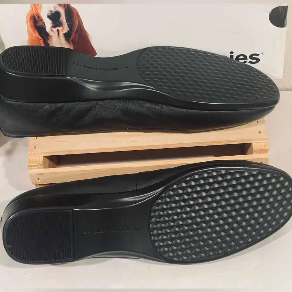 💥3/$50 Hush Puppies “Tabee Paradise” Black Ballet Flats Comfort Loafers | NIB